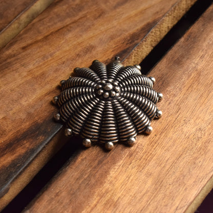 Large German Silver Oxidized Gerbera Finger Ring