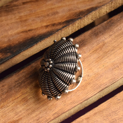 Large German Silver Oxidized Gerbera Finger Ring