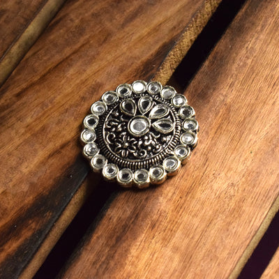 Silver Oxidised Mirror Motif Finger Ring