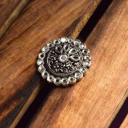 Silver Oxidised Mirror Motif Finger Ring