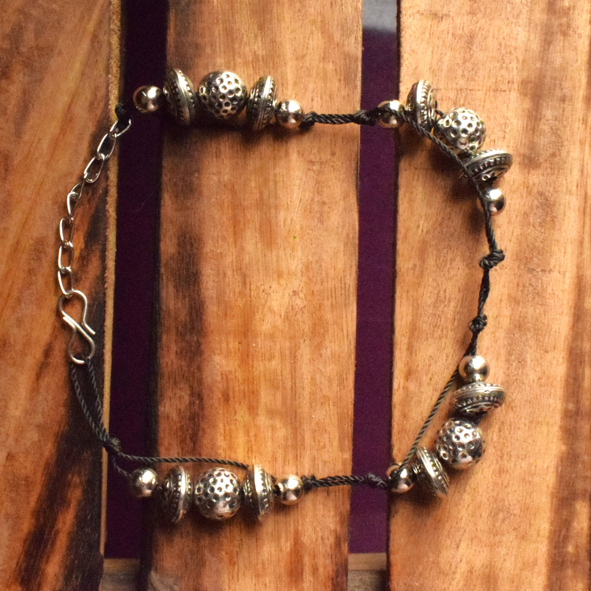 Handcrafted Silver and Black Tribal Nazarbattu Anklet