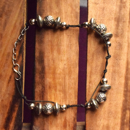 Handcrafted Silver and Black Tribal Nazarbattu Anklet