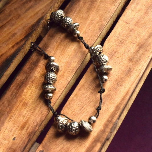 Handcrafted Silver and Black Tribal Nazarbattu Anklet