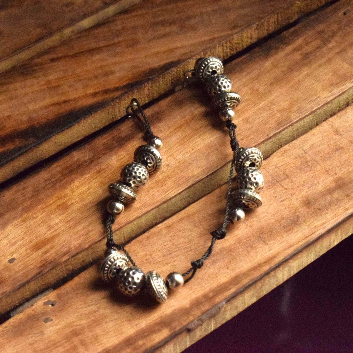 Handcrafted Silver and Black Tribal Nazarbattu Anklet