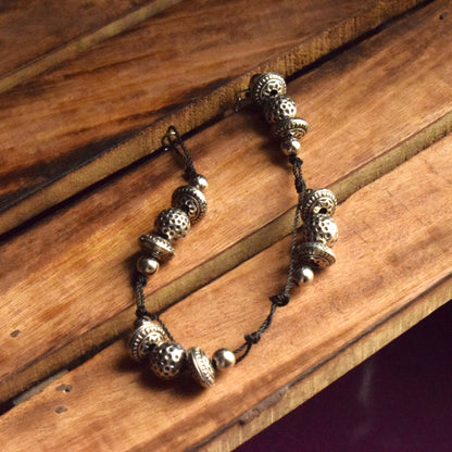 Handcrafted Silver and Black Tribal Nazarbattu Anklet