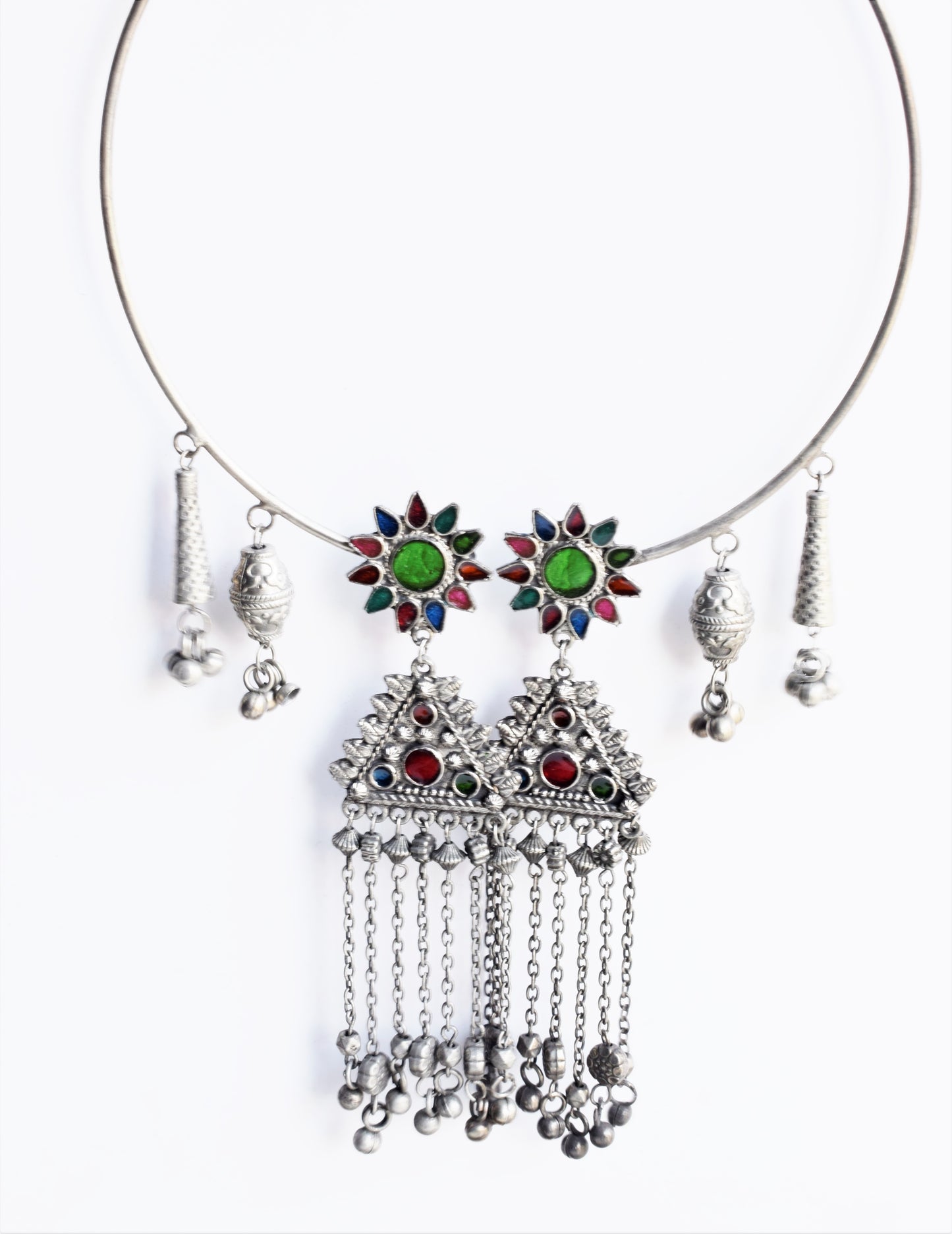 Harsha Tribal Hasli German Silver Afghani Necklace Set