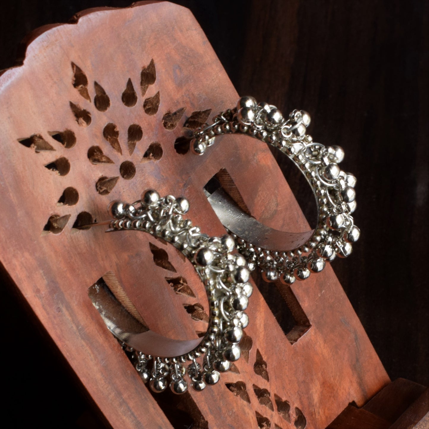 Carved Ghungroo Bead Hoop Earrings