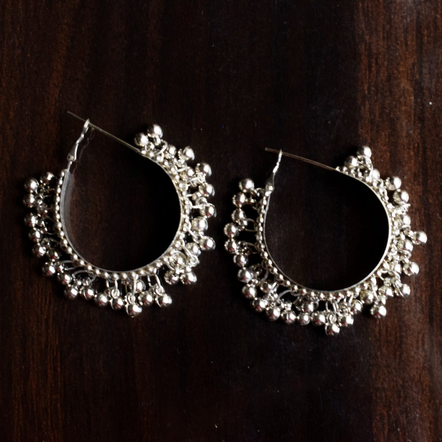 Carved Ghungroo Bead Hoop Earrings