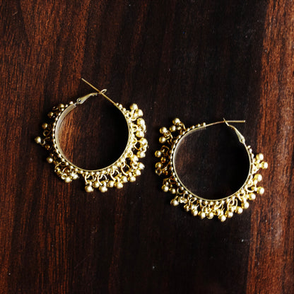 Carved Ghungroo Bead Hoop Earrings