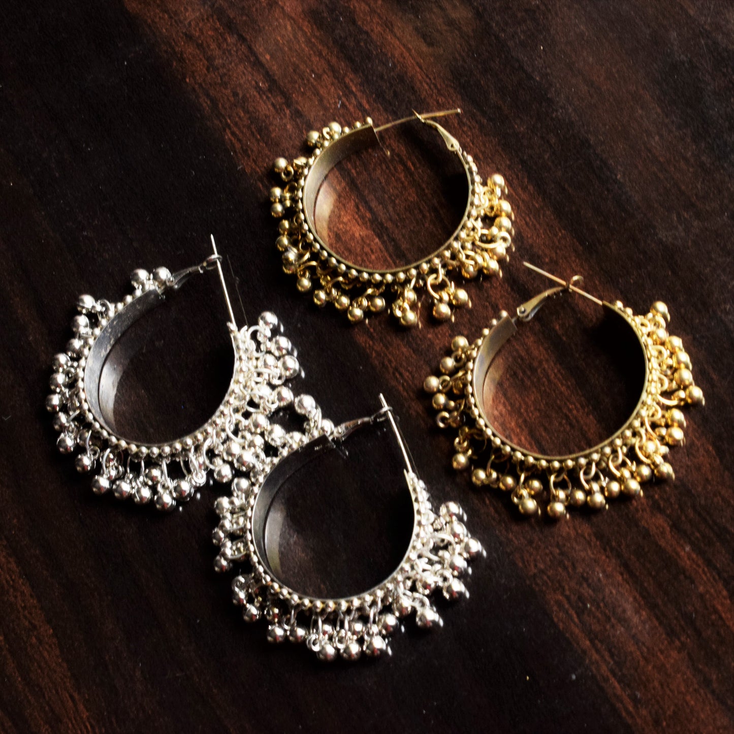 Carved Ghungroo Bead Hoop Earrings