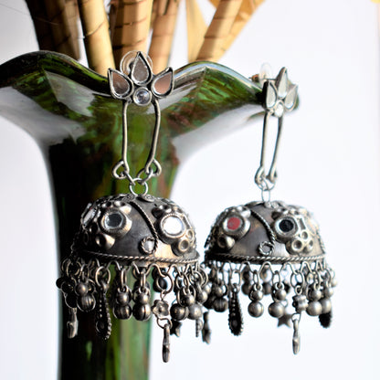 German Silver Mirror Chandbali Jhumka