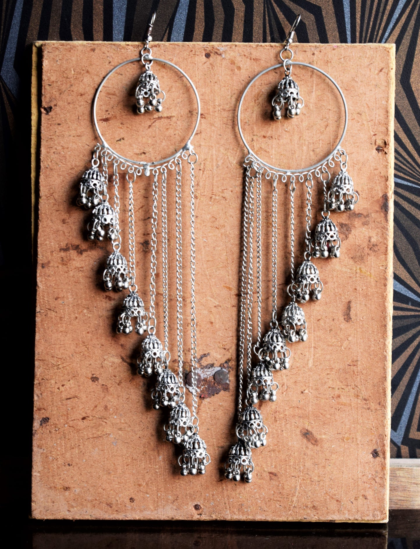 Jhankaar Silver Oxidised Jhumka Tassel Earrings