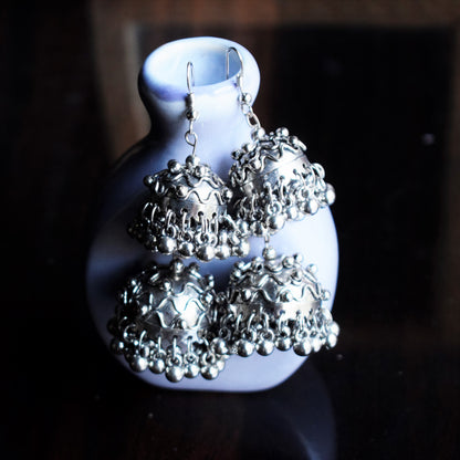 Layered Ghungroo German Silver Jhumka