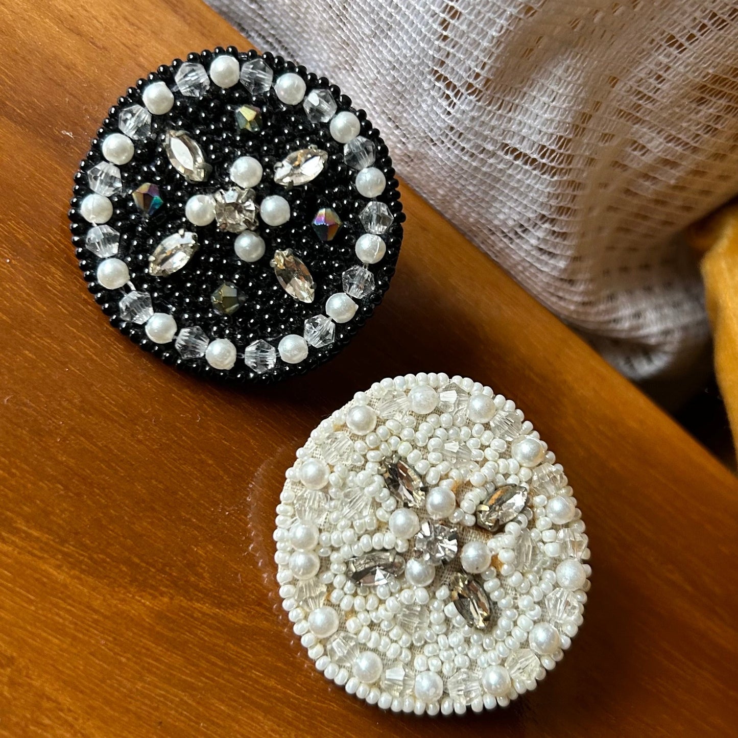 Black and Pearl White Handcrafted Bead Rings