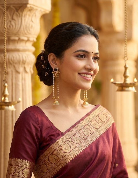 Purple & Pink Designer Pearl Veil Kashmiri Latkan Earrings