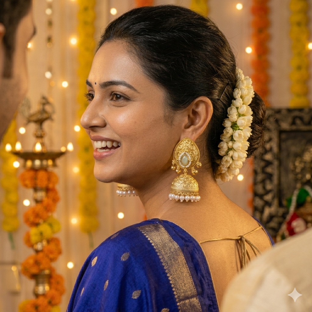 Kishalaya Pearl and Gem Matt Gold Ghungroo Jhumka