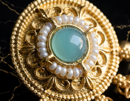 Manmohini Pearl and Gem Matt Gold Ghungroo Jhumka