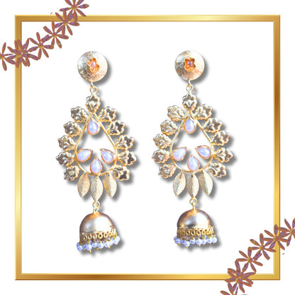 Designer Coral Tulip Antique Gold Earrings