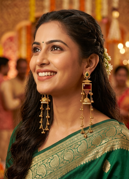 Ruby Emerald Jhumka with Ghungroo Kashmiri Latkan