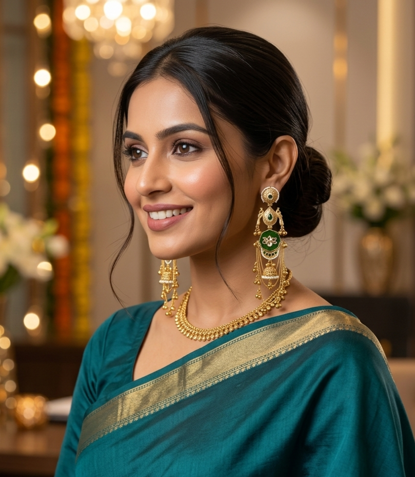 Kamalnayanam Matt Gold Long Ghungroo Peacock Jhumka