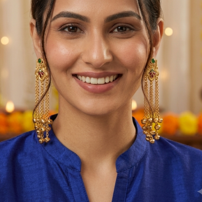 Royal Arch Matt Gold Ghungroo Chandelier Earrings
