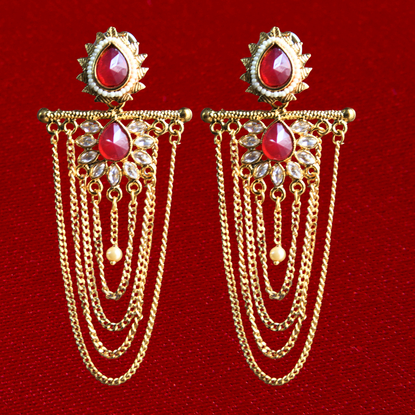 Golden Gemstone Chandelier Earring