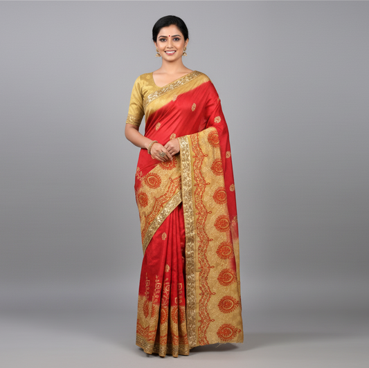 Shaded Beige Color Jacquard Silk Saree with Embroidery