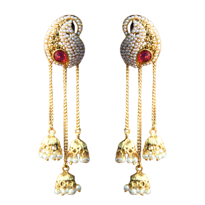 Traditional Pearl and Gem Multiple Jhumki Tassel Earring