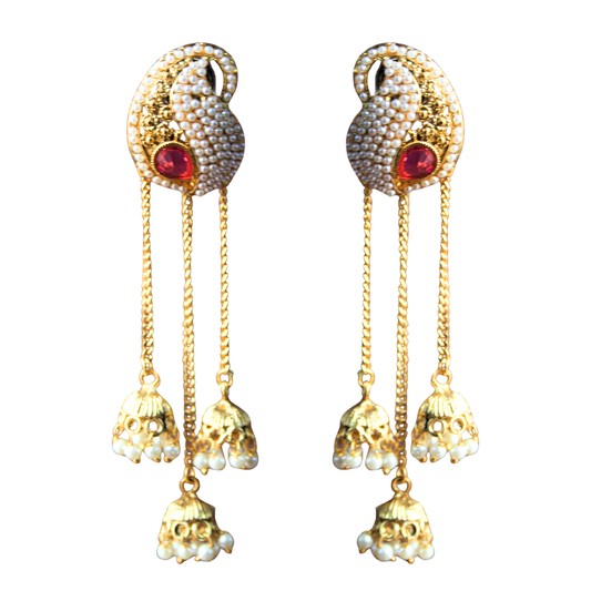Traditional Pearl and Gem Multiple Jhumki Tassel Earring