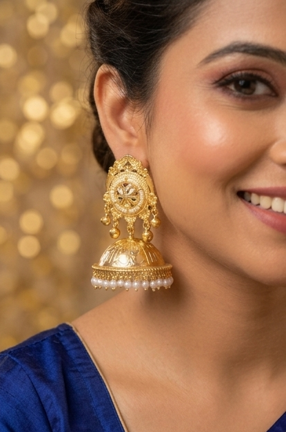 Gajraj Matt Gold Ghungroo and Pearl Jhumka
