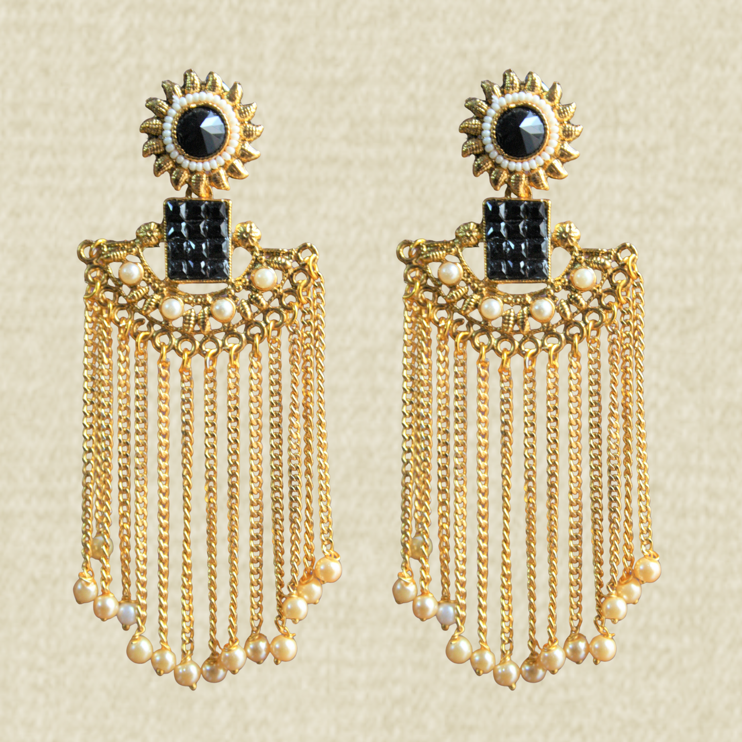 Sundial Stud Tassel Chandelier Earring