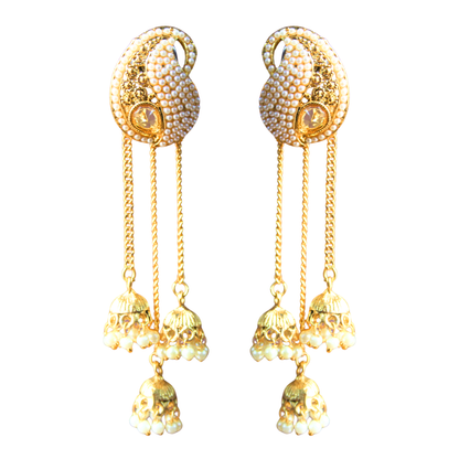 Traditional Pearl and Gem Multiple Jhumki Tassel Earring