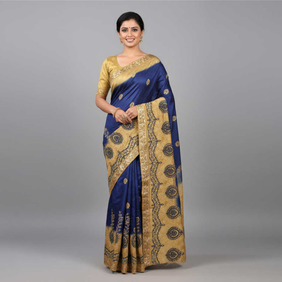 Shaded Beige Color Jacquard Silk Saree with Embroidery