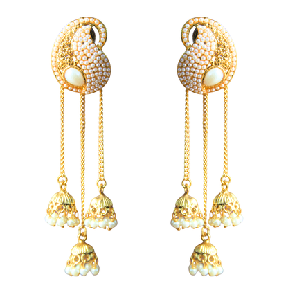 Traditional Pearl and Gem Multiple Jhumki Tassel Earring