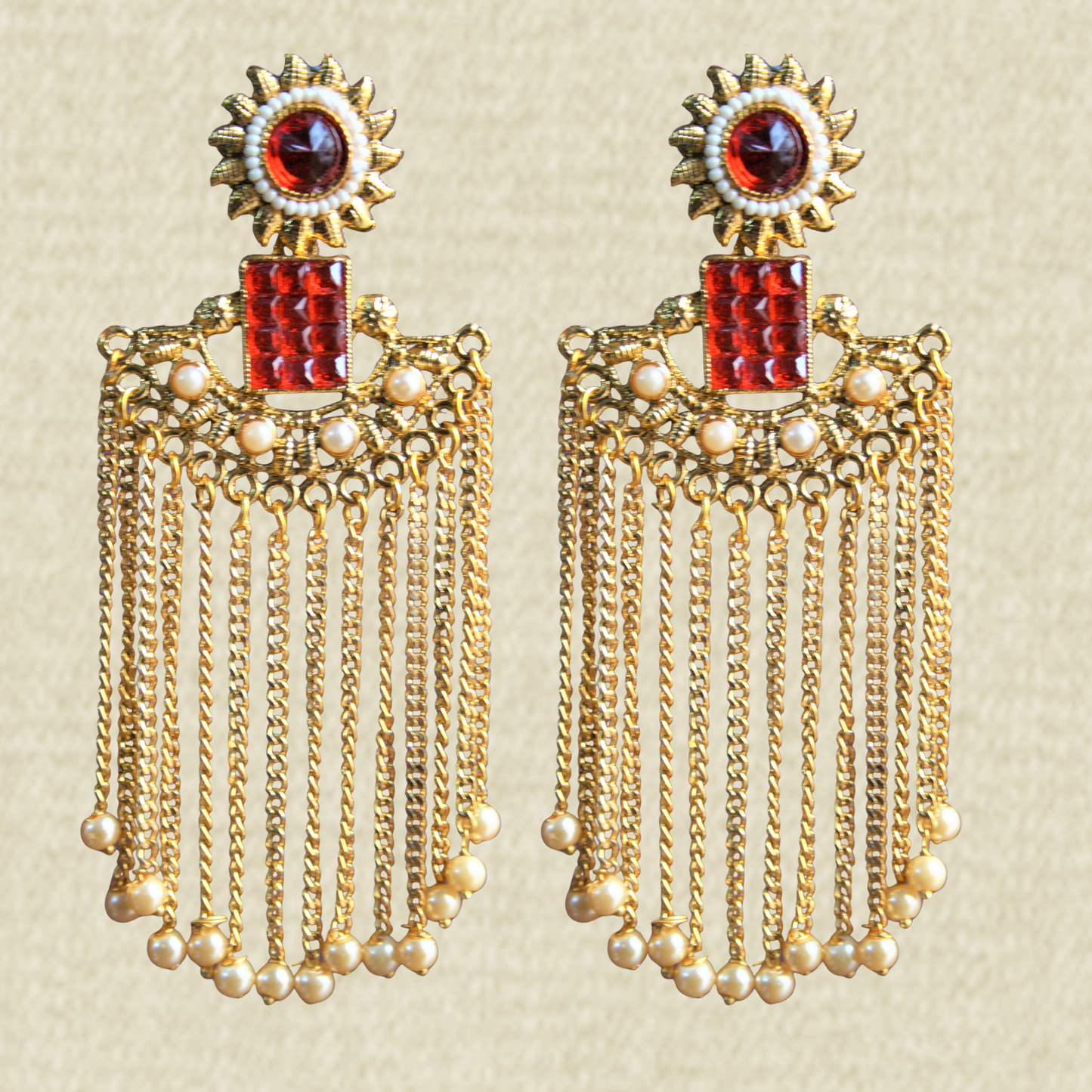 Sundial Stud Tassel Chandelier Earring