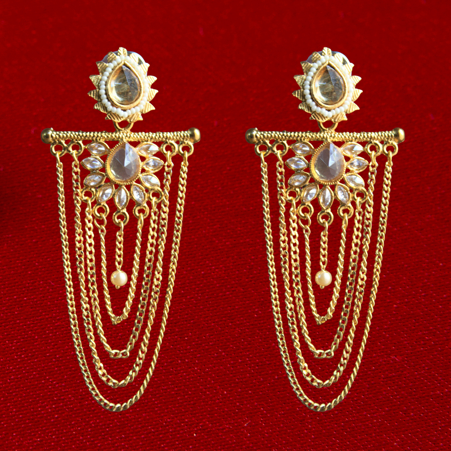 Golden Gemstone Chandelier Earring