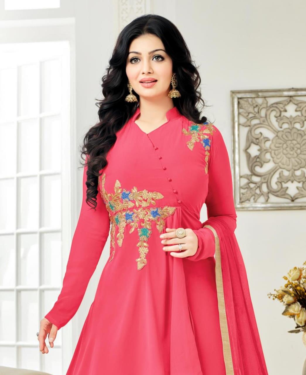 Designer Semi Stitched Embroidered Pink Layered Kurta and Lehenga Skirt cum Salwar Suit - GlitterGleam