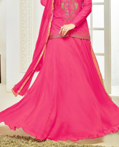 Attractive Pink Semi Stitched Embroidered Lehenga Skirt cum Salwar Suit - GlitterGleam