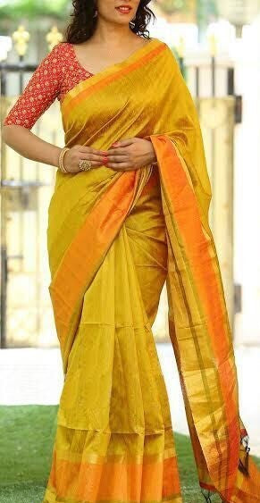 Elegant Golden Silk Saree With Sequence Work Blouse - GlitterGleam