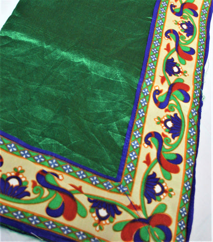 Cotton Silk Saree with Peacock Print Border and Blouse - GlitterGleam