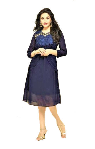 Designer Navy Blue Koti Style Kurti - Glitter Gleam