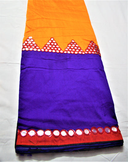 Miror Work Style Cotton Silk Saree with Red Border and Blouse - GlitterGleam