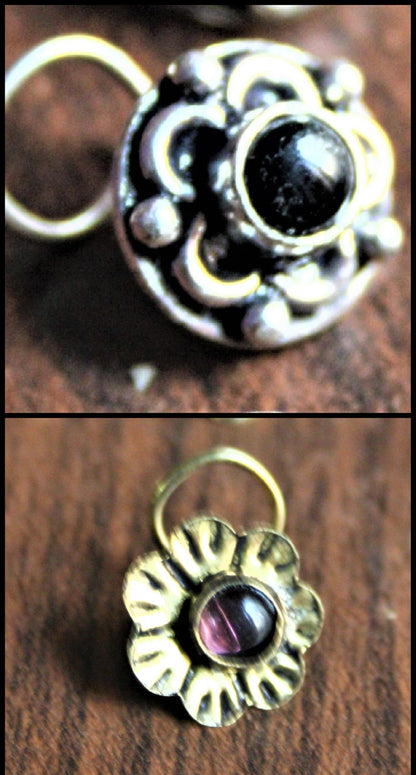 Silver and Golden Oxidized Floral Stud Nose Pin (Set of 2) - GlitterGleam