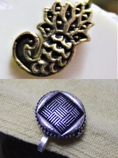 Silver and Golden Oxidized Peacock and Grid Nose Push Pin (Set of 2) - GlitterGleam