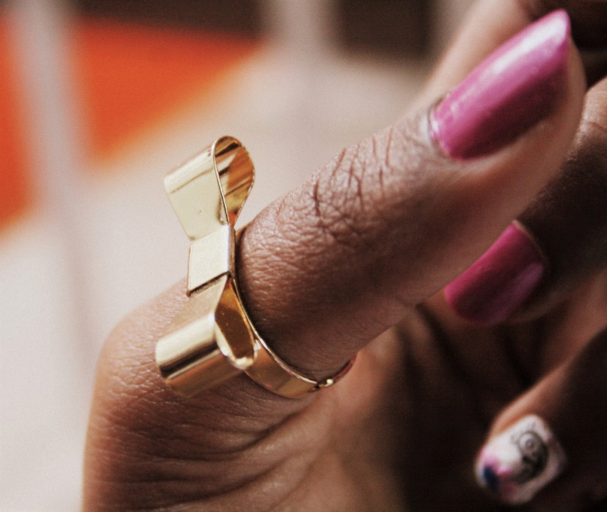 Designer Gold Plated Bow Finger Ring - GlitterGleam