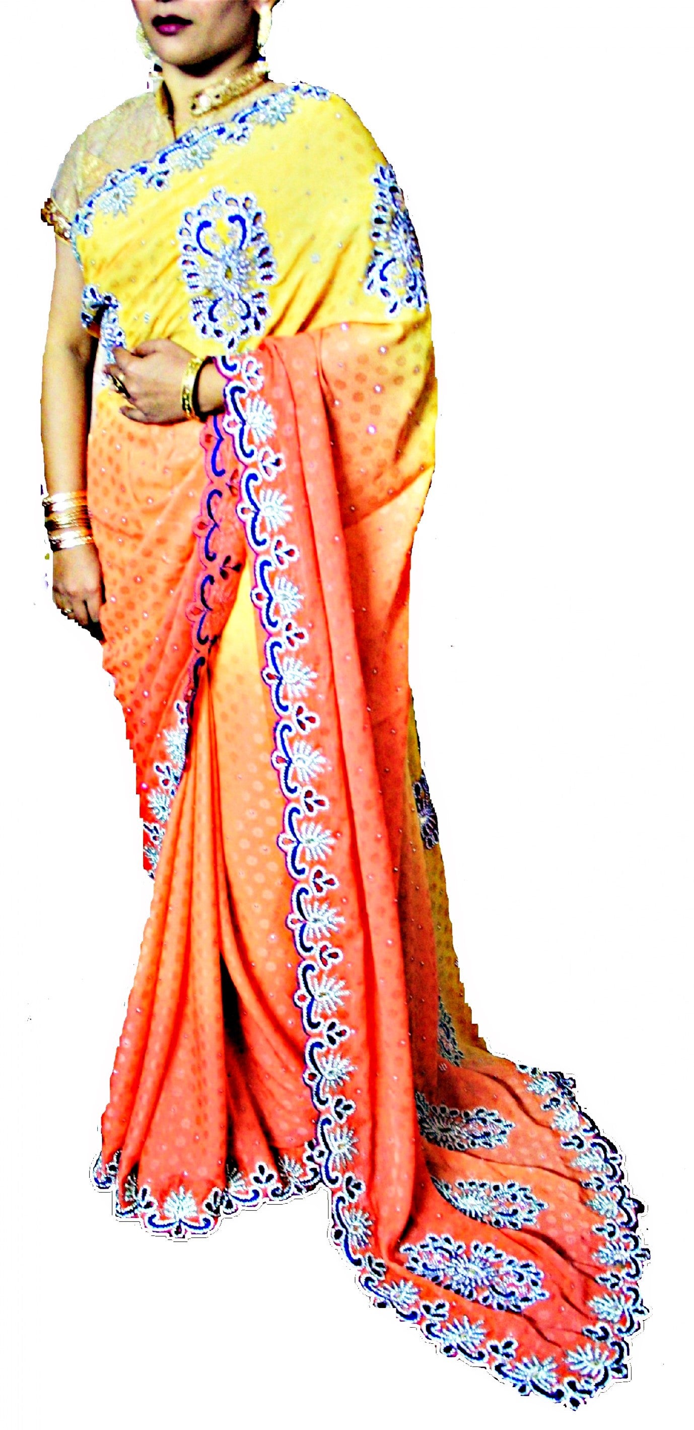 Designer Cutwork Zarkan Shaded Handcrafted Saree - GlitterGleam