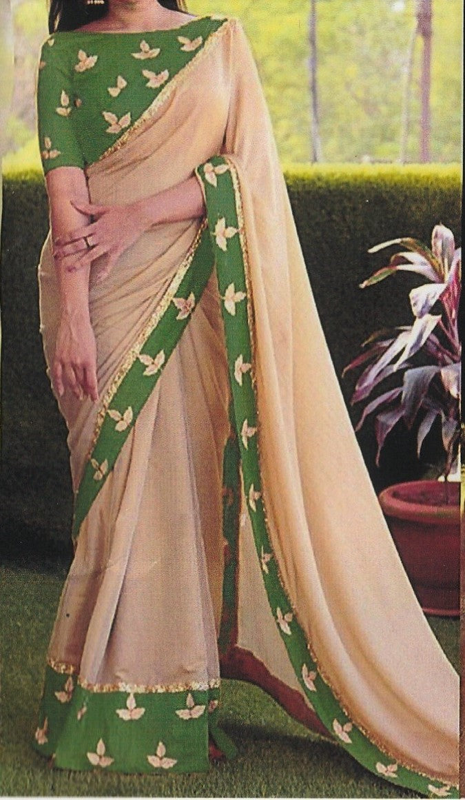 Bollywood Inspired Silk Saree with Gota & Printed Border - GlitterGleam