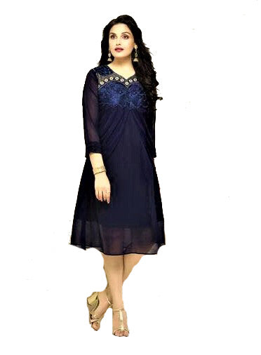 Designer Navy Blue Koti Style Kurti - Glitter Gleam