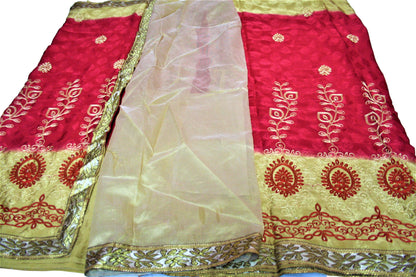 Shaded Beige Color Jacquard Silk Saree with Embroidery - GlitterGleam