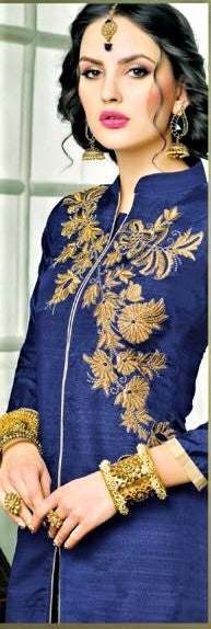 Semi Stitched Blue Silk Lehenga Skirt - GlitterGleam